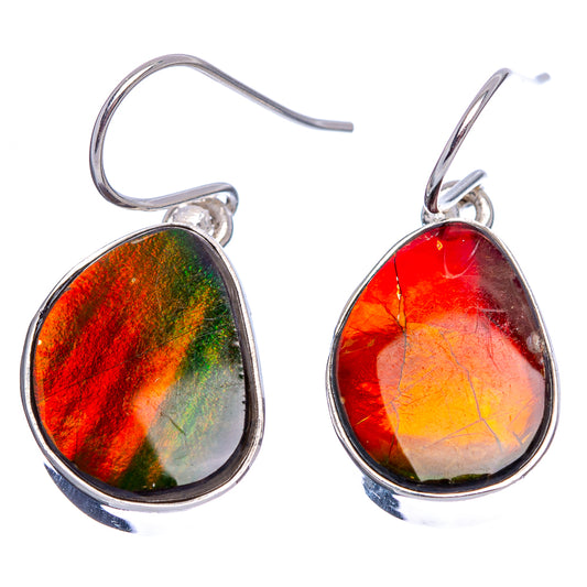 Teardrop ammolite earrings in .925 sterling silver with fishhook backs, red and green