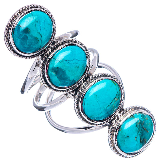 Turquoise oval sterling silver ring, four bezel-set stones on open shank, size 6