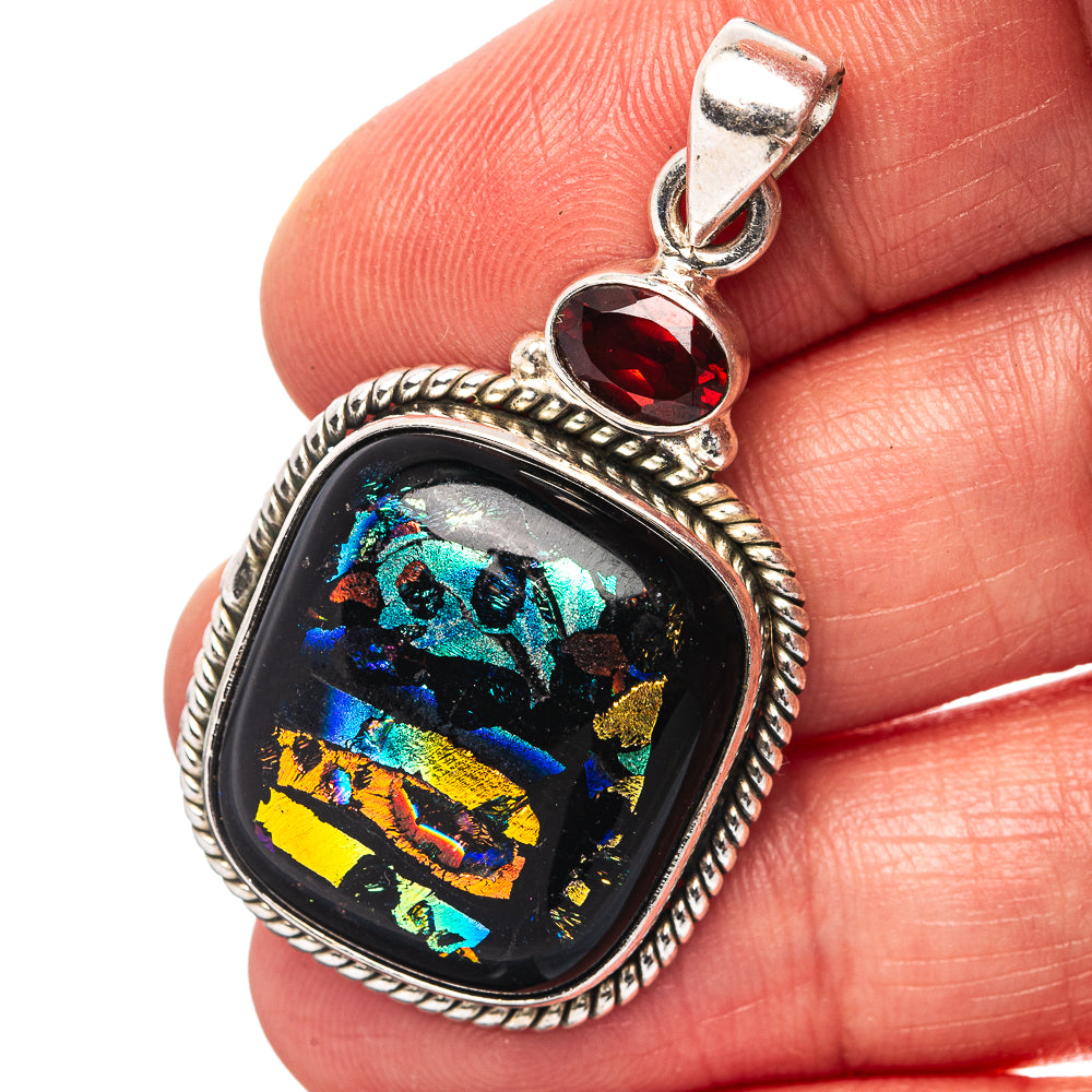 Dichroic Glass Pendant 1 5/8" (.925 Sterling Silver)