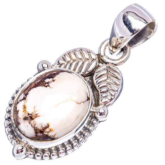 Wild Horse Jasper sterling silver pendant with oval cabochon and leaf-like frame