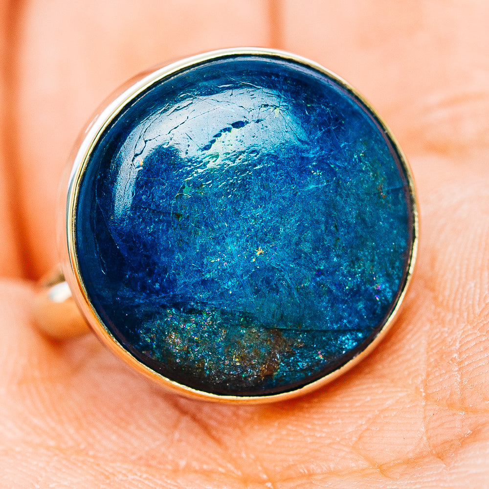 German silver ring with vivid blue oval cabochon gemstone, smooth bezel mount