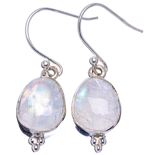 Pair of oval rainbow moonstone drop earrings with .925 sterling silver hooks