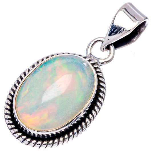 Sterling silver oval opal pendant with iridescent stone and side bail loop