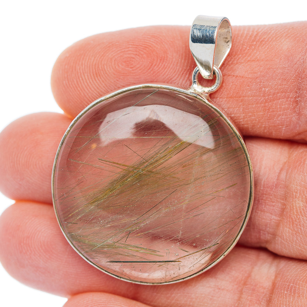 Premium Green Rutilated Quartz Pendant 1 5/8" (.925 Sterling Silver)