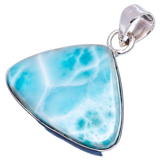 Larimar triangle pendant in .925 sterling silver, sky-blue stone with dark veining