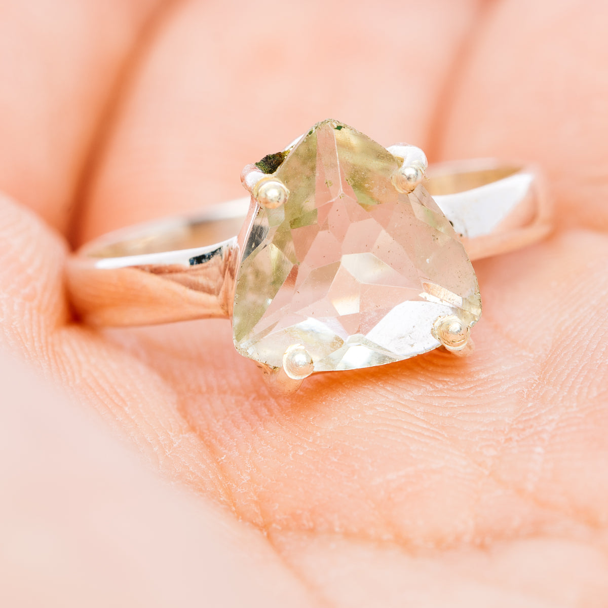 Faceted Prasiolite Ring Size 8.5 (.925 Sterling Silver)