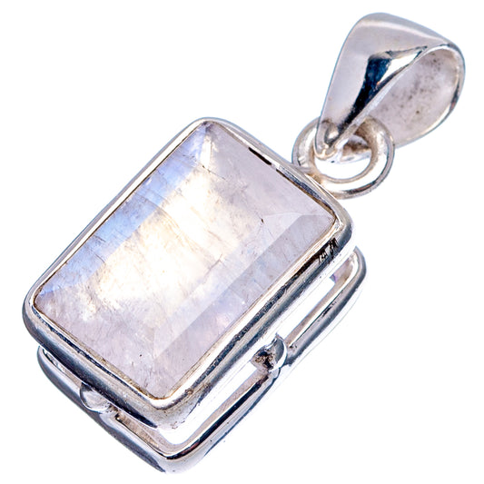 Rectangular moonstone pendant in 925 sterling silver, faceted iridescent stone