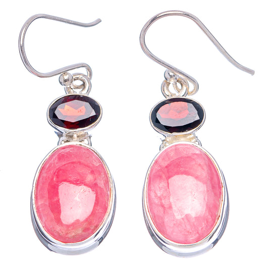 925 sterling silver drop earrings, pair: oval pink stones with dark faceted top