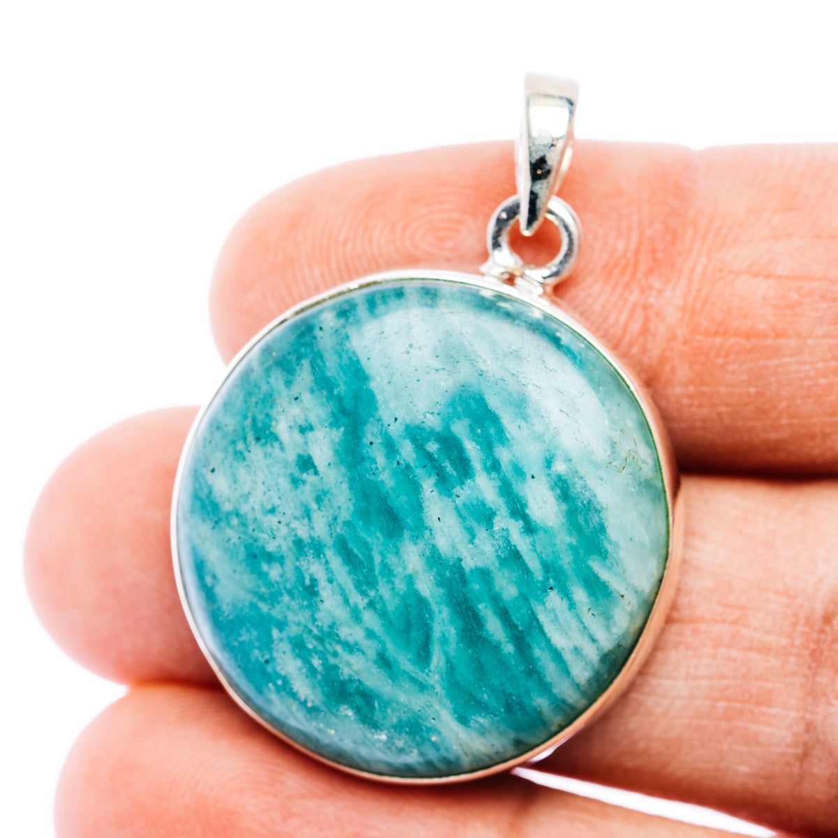 Fire Amazonite Pendant 1 1/2" (.925 Sterling Silver)