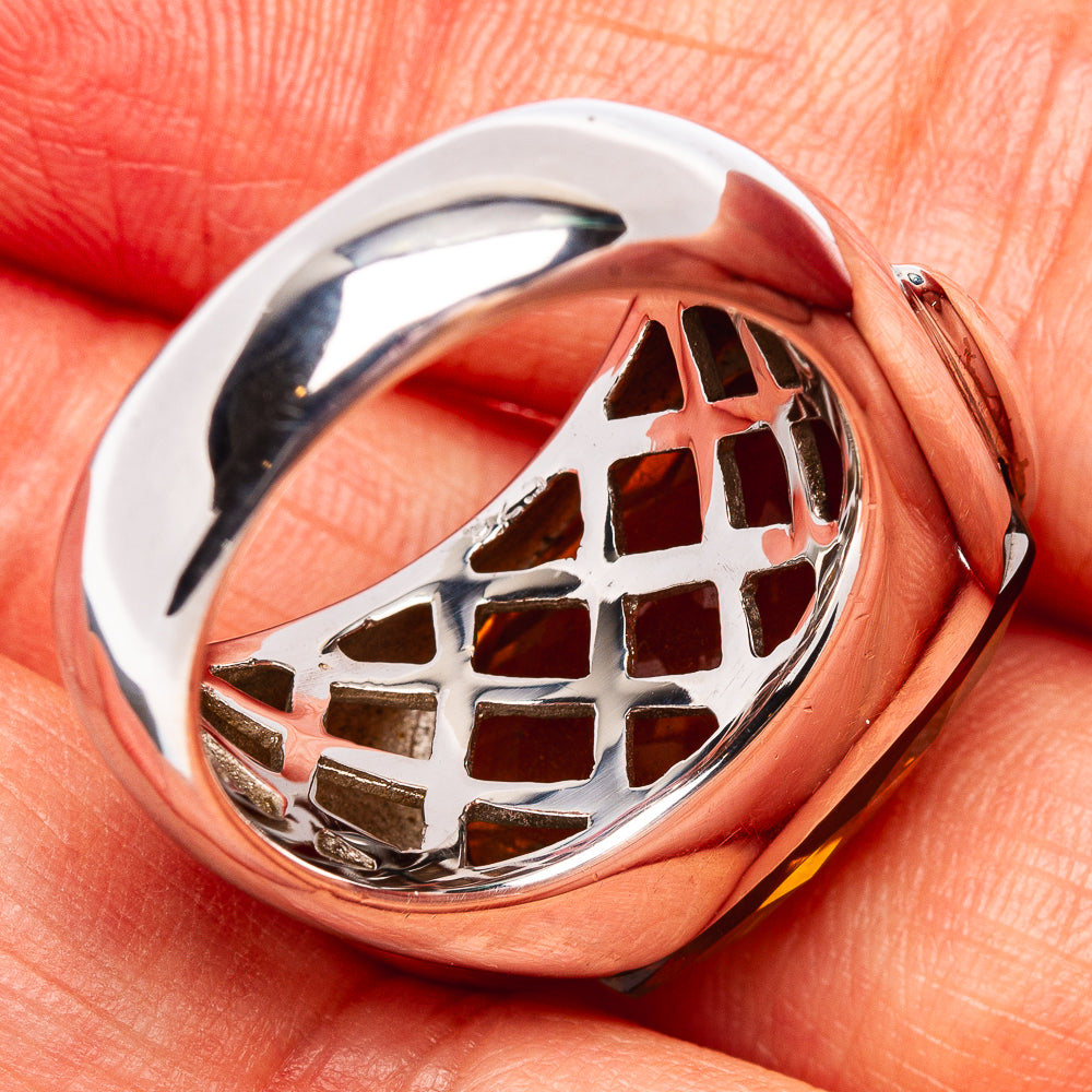 Premium Faceted Beer Quartz Ring Size 8 (.925 Sterling Silver)