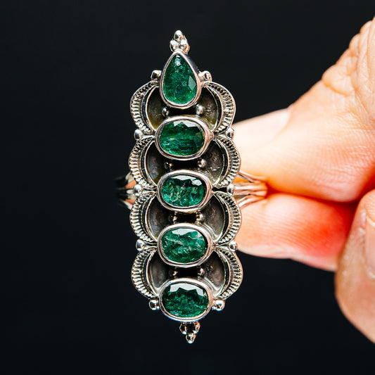 Premium Faceted 5-Gem Zambian Emerald Ring Size 9 (.925 Sterling Silver)