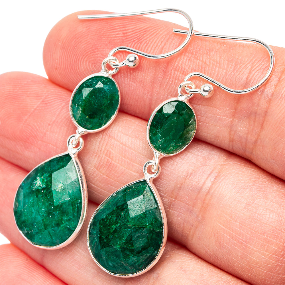 Green Sillimanite Earrings 1 3/4" (925 Sterling Silver) E2945