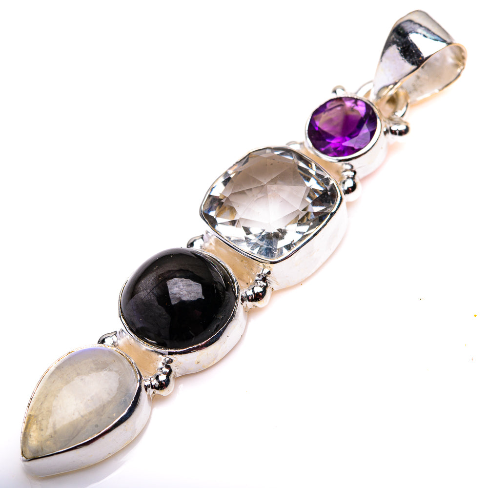 White Quartz, Rainbow Moonstone, Star Diopside, Amethyst Pendant 2 1/8" (925 Sterling Silver) PD38587