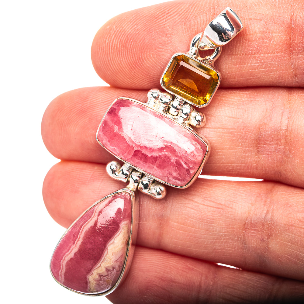 Premium Rhodochrosite, Citrine Pendant 2 1/4" (.925 Sterling Silver)