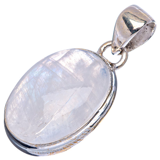 Oval rainbow moonstone pendant, .925 sterling silver frame and top loop bail