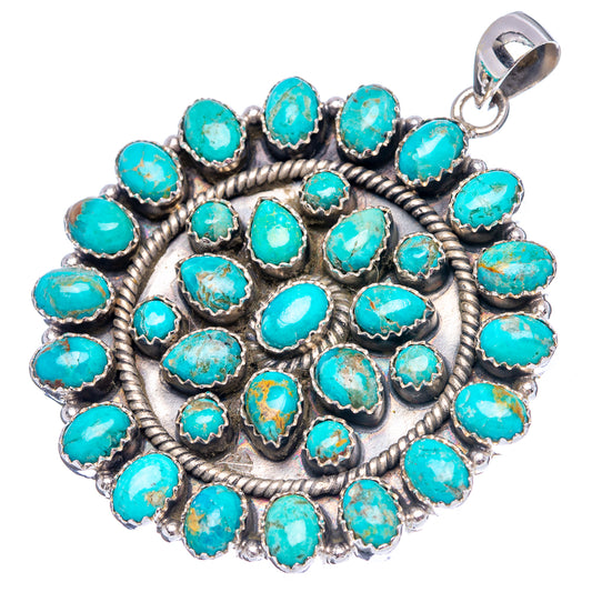 Round turquoise pendant with scalloped silver edge and top bail loop in sterling silver