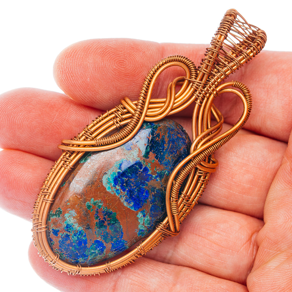 Azurite Wire Wrap Pendant 2 3/4" (Copper)