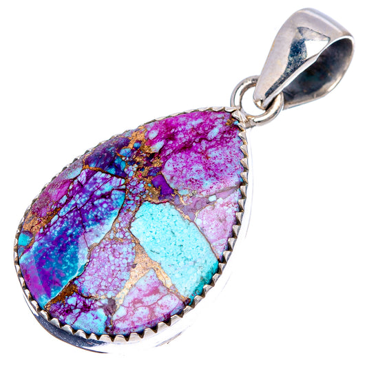 Blue-purple turquoise teardrop pendant, .925 sterling silver frame