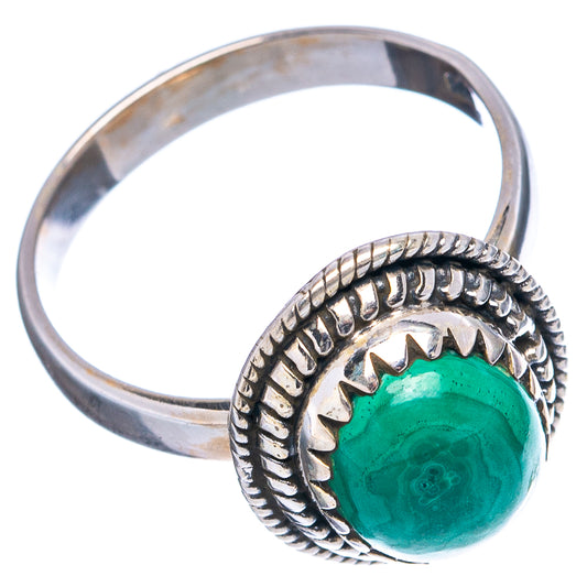 Sterling silver malachite ring size 8.75, oval green stone with textured silver band