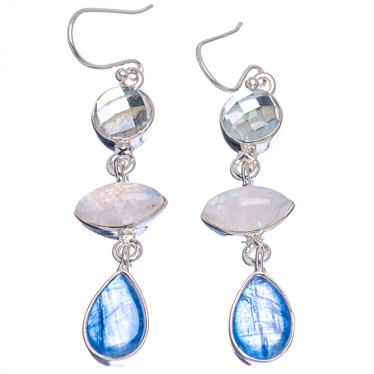 Pair of 925 sterling silver drop earrings with blue and white teardrop gemstones