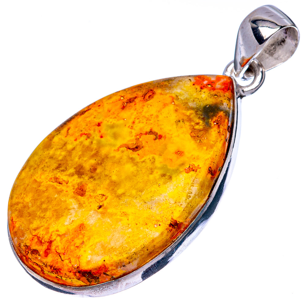 Bumblebee jasper teardrop pendant with silver bezel and loop bail, 925 sterling