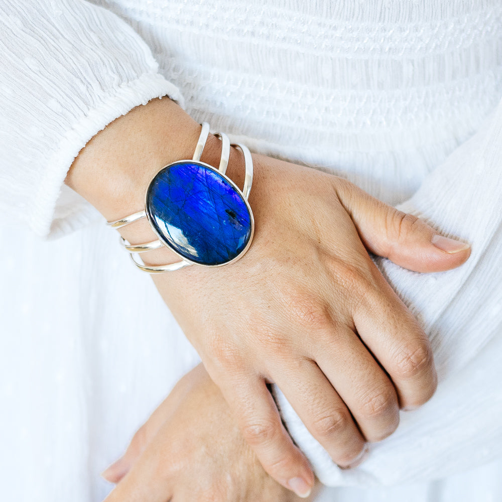 Labradorite Cuff Bracelet (925 Sterling Silver) BR90297