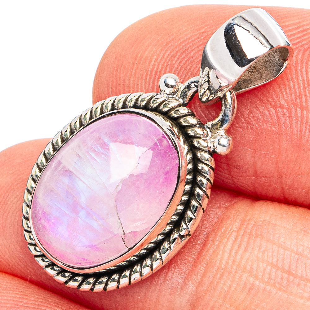 Pink Moonstone Pendant 1 1/8" (925 Sterling Silver) P45094