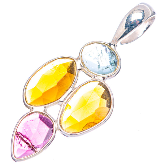 Sterling silver tourmaline pendant with faceted yellow, pink, and blue teardrop stones