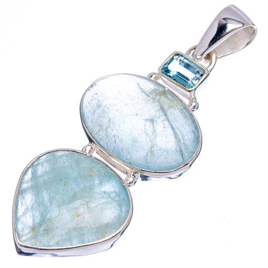 Sterling silver pendant with two oval aquamarine stones and small blue topaz accent