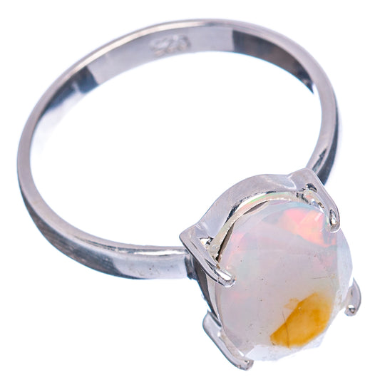 Sterling silver oval opal ring with prongs, pink sheen and yellow patch