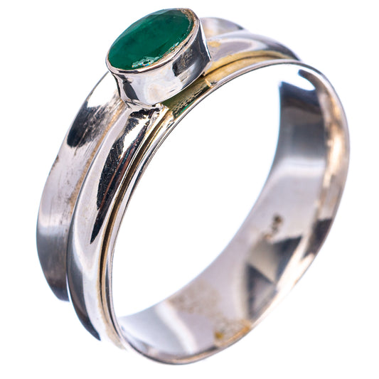 Sterling silver spinner ring side view, oval green gemstone setting