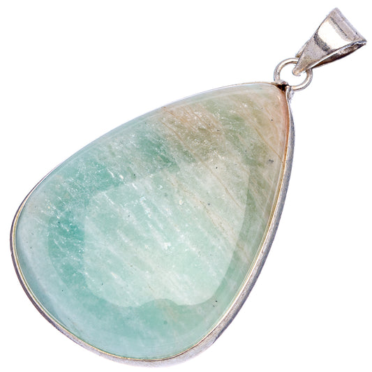 Teardrop amazonite gemstone pendant with silver-plated bail and connector