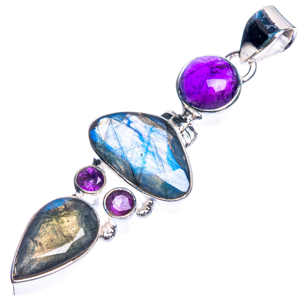 Labradorite, Amethyst 925 Sterling Silver Pendant 2 1/4"