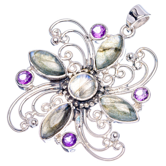 Signature Labradorite, Amethyst Pendant 1 3/4" (.925 Sterling Silver)