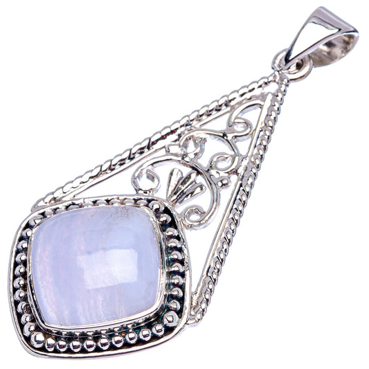 Sterling silver blue lace agate pendant with scrollwork and hooked bail