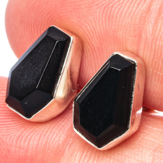 Faceted Black Onyx Earrings 1/2" (925 Sterling Silver) E1610