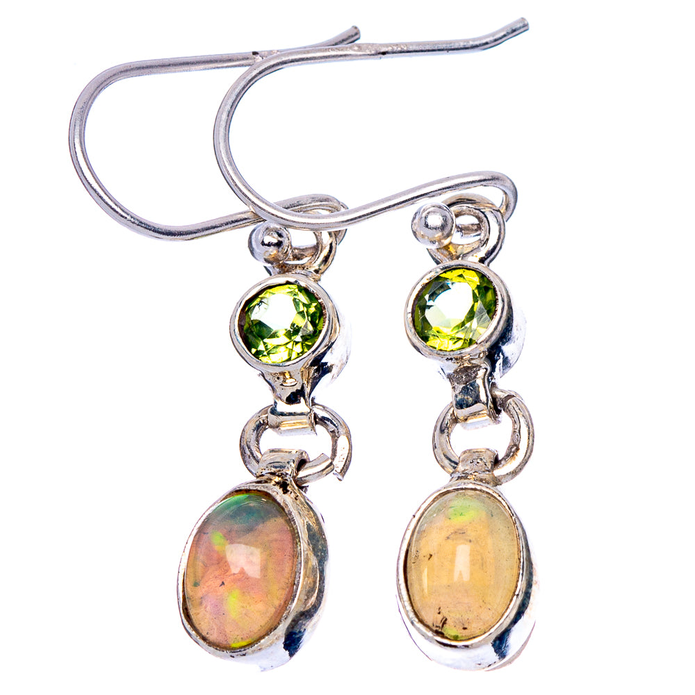 Rare Ethiopian Opal, Peridot Earrings 1 3/8" (925 Sterling Silver) E1797