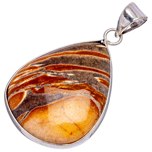Silver-plated teardrop jasper pendant, landscape striped stone with top bail