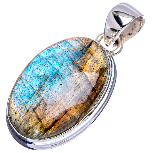 Oval labradorite pendant in .925 sterling silver, blue and gold tones with bail