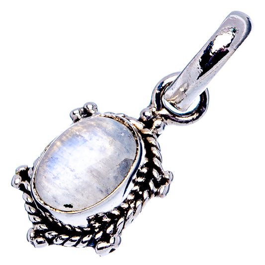 Sterling silver pendant with oval light gemstone in ornate bezel and filigree sides