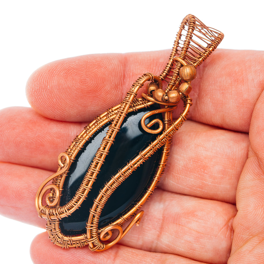 Black Onyx Wire Wrap Pendant 2 5/8" (Copper)