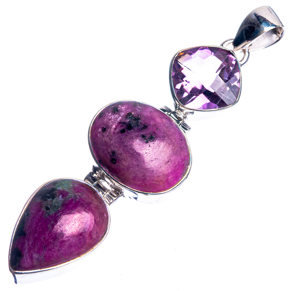 Ruby Zoisite, Amethyst 925 Sterling Silver Pendant 2 1/2"