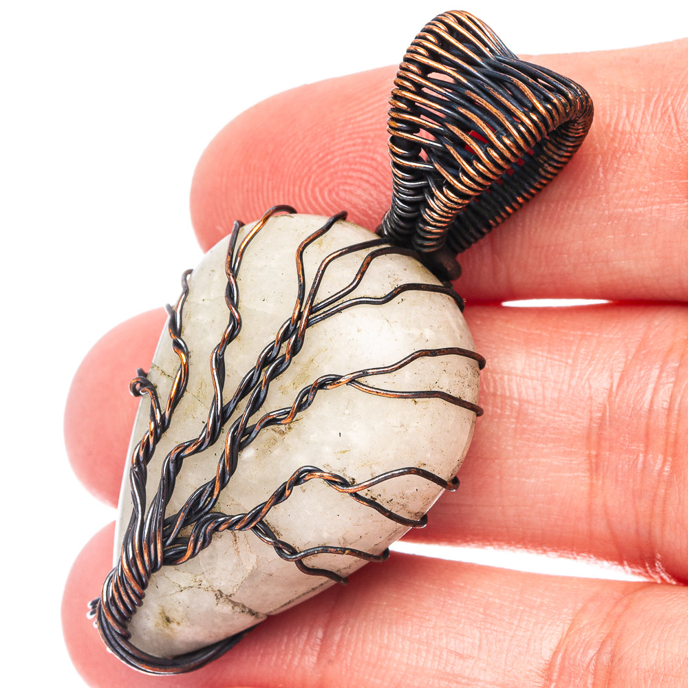 White Quartz Tree of Life Pendant 1 7/8" (Oxidized Copper)