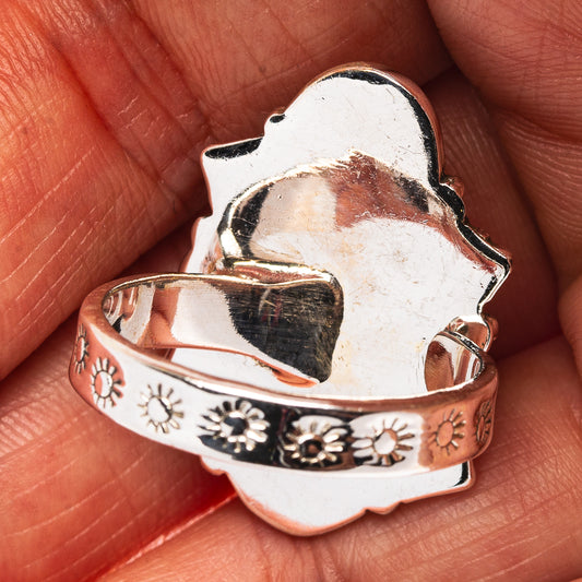 Exclusive Southwestern Style Hubei Turquoise Ring Size 9 Adjustable (.925 Sterling Silver)