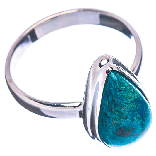 Size 8 sterling silver chrysocolla ring, teal-blue oval stone setting