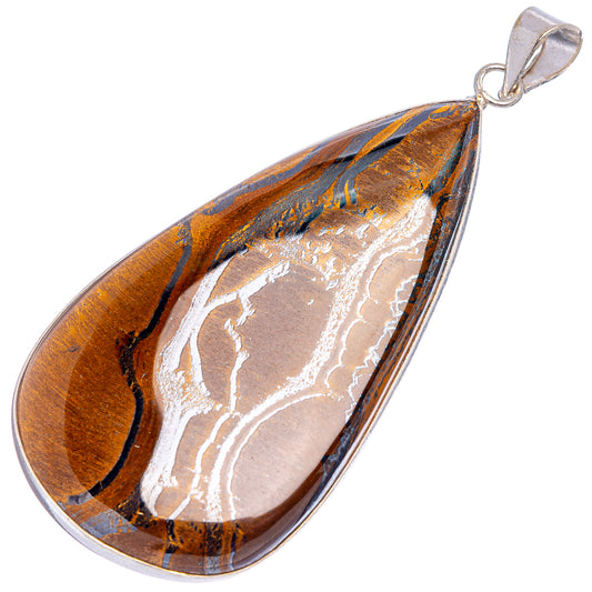 Tiger's eye teardrop pendant with silver bail; light tan stone with white streaks
