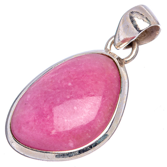 Oval rhodonite pendant in .925 sterling silver with pink cabochon and drop bail
