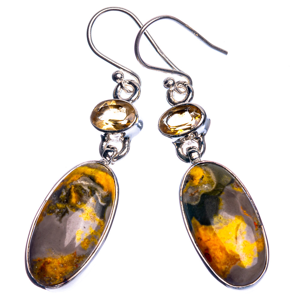 Bumble Bee Jasper, Citrine 925 Sterling Silver Earrings 1 7/8"