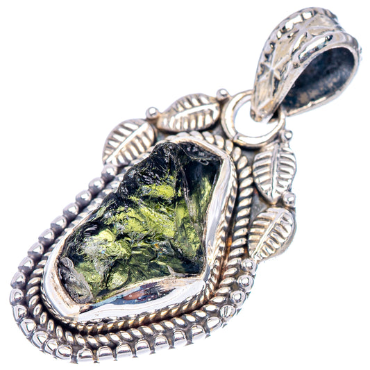 Moldavite pendant, .925 sterling silver teardrop with ornate beaded bezel and bail