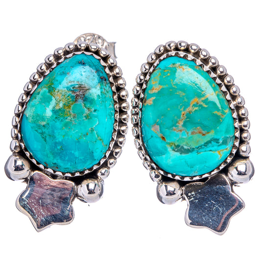 Turquoise oval teardrop earrings with silver star charms and beaded bezel